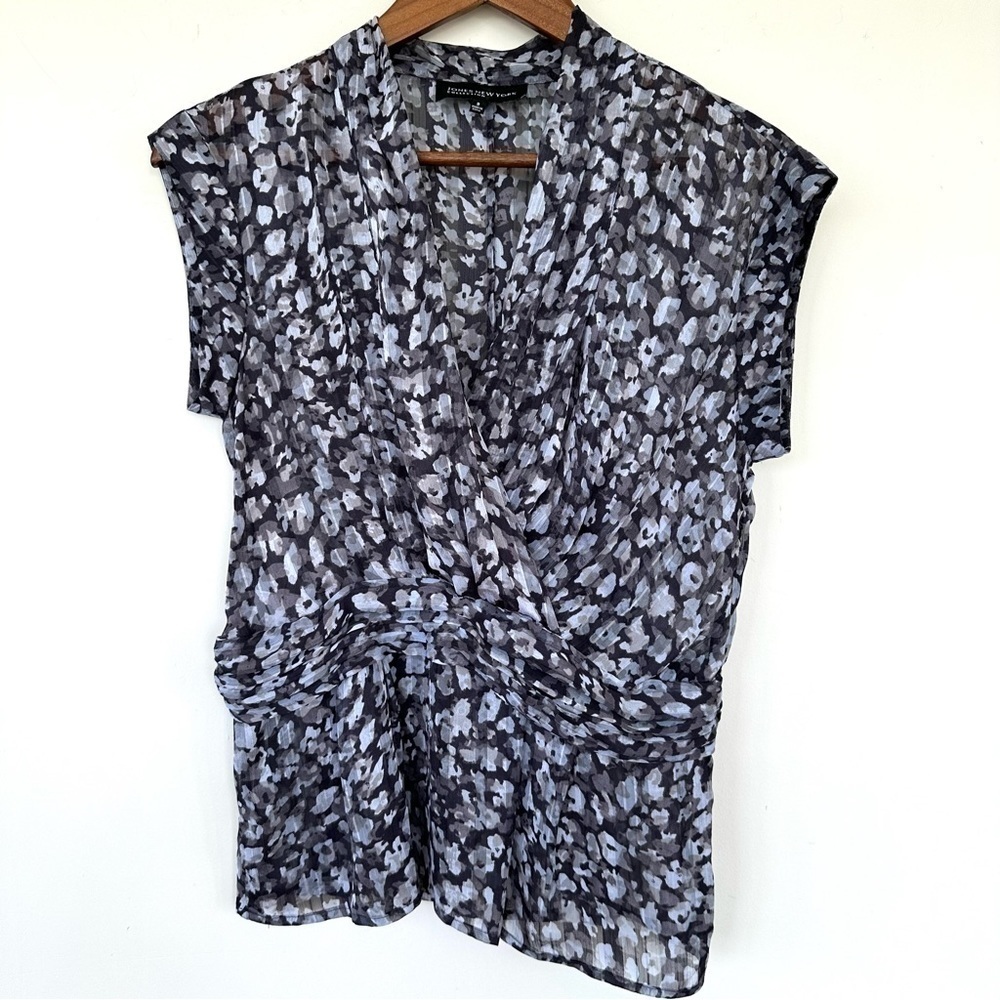 Jones New York surplice top with cap sleeves,  sheer